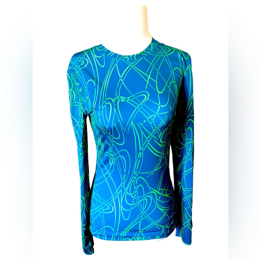 Athleisure Tight Turquoise Blue Neon Green‎ Long Sleeve Workout Top M